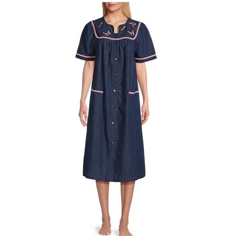 Nwt Go Softly S Kaftan Denim Butterflies Snap Embroidered Patio Dress 124601